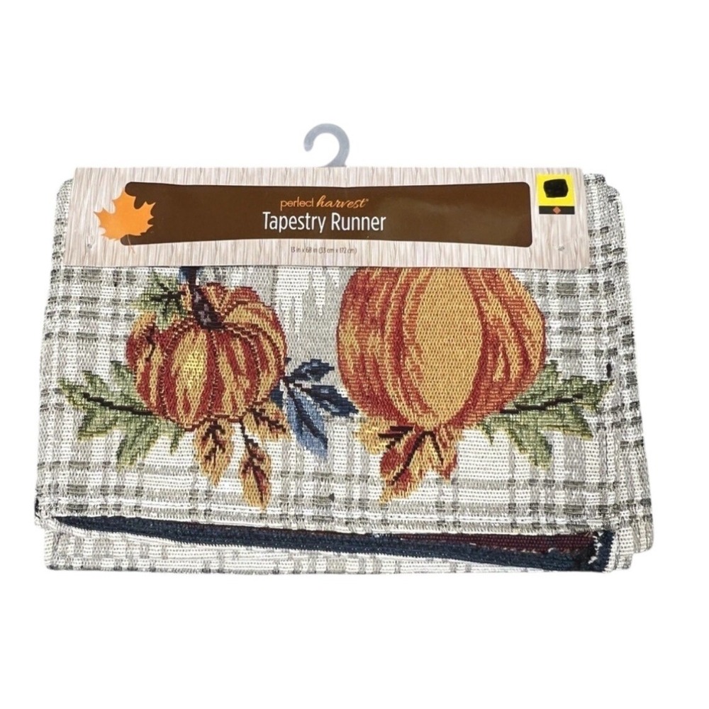 Harvest Tapestry Table Runner 68x13 Pumpkins Fall Thanksgiving Decorative India